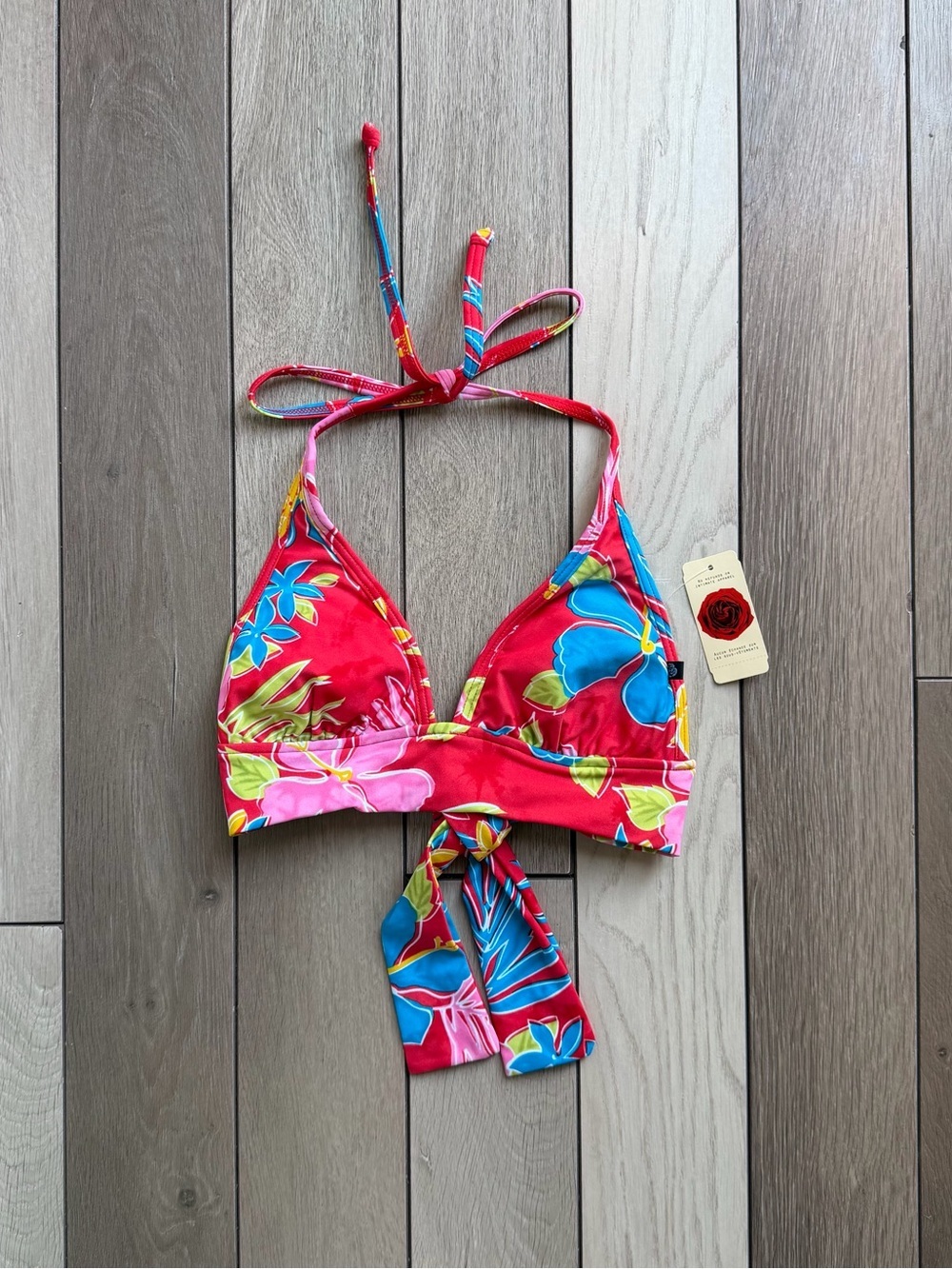 Aqua Rose Y2K Tropical Floral Red Halter Bikini Top